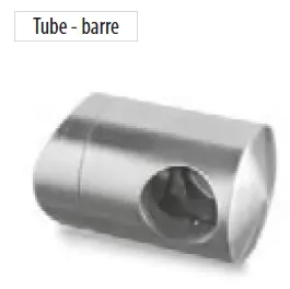 Support traversants, perçage droite, barre Ø12 mm, tube Ø42,4 mm, zamak, aspect inox brossé
