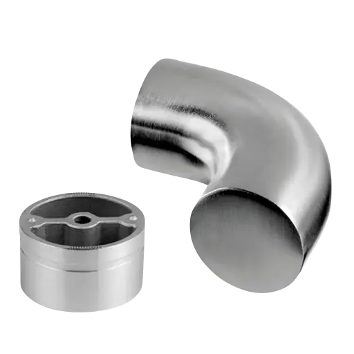 [170739-048] Embout coudé, 90°, incl. 1 adaptateur, pour main-courante bois Ø48 mm, inox brossé 304 (20073904812)