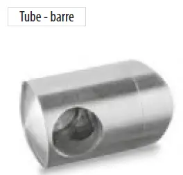 [10.0832.042.20] Support traversants, perçage gauche, barre Ø12 mm, tube Ø42,4 mm, zamak, aspect inox brossé