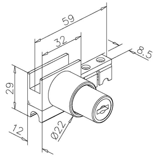 [21.0821.006.16] Serrure de porte en verre avec cylindre de pression pour systèmes de vitrines Chanice