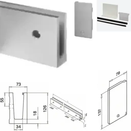 Ensemble Easy Glass 3kN, pour montage latéral : Profil, Embouts droite et gauche, Set de cales pour épaiss. de verre de 25,52mm