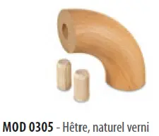 [20.0305.042.40] Q-Naturail - Raccord d'angle 90° p/ main-courante en bois ø42mm - Mod0305 - Hêtre verni 