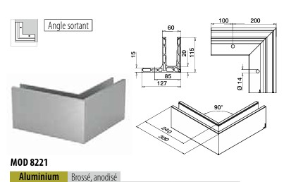 Angle extérieur 90°, Easy Glass Smart "F"; 168221-02-18; montage au sol, aluminium brossé, anodisé (16631403218)
