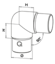 Raccord, 90°, arrondi; 130303-248-12; tube Ø48,3 mm x 2 mm, inox brossé 304 (13030324812) - SELL OUT