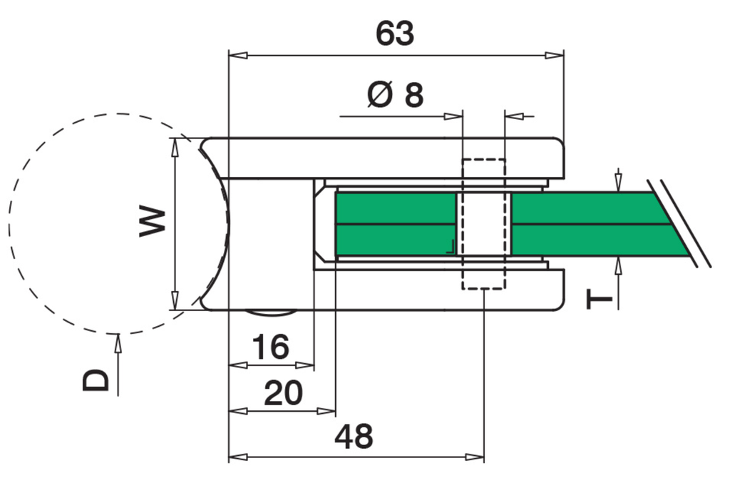 Pince à verre, MOD 25, sans cales; 142500-042-10; tube Ø42,4 mm, inox poli 316 (14250004210) - SELL OUT