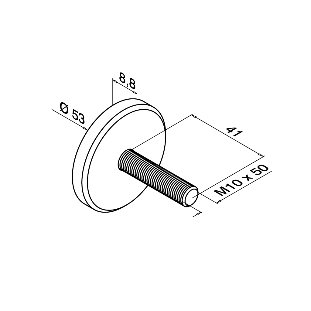 Disque de serrage pour MOD 0749, Ø50 mm, plat; 140741-150; inclus vis DIN 7991, M10x50 mm, inox brossé 316 (14074100000)