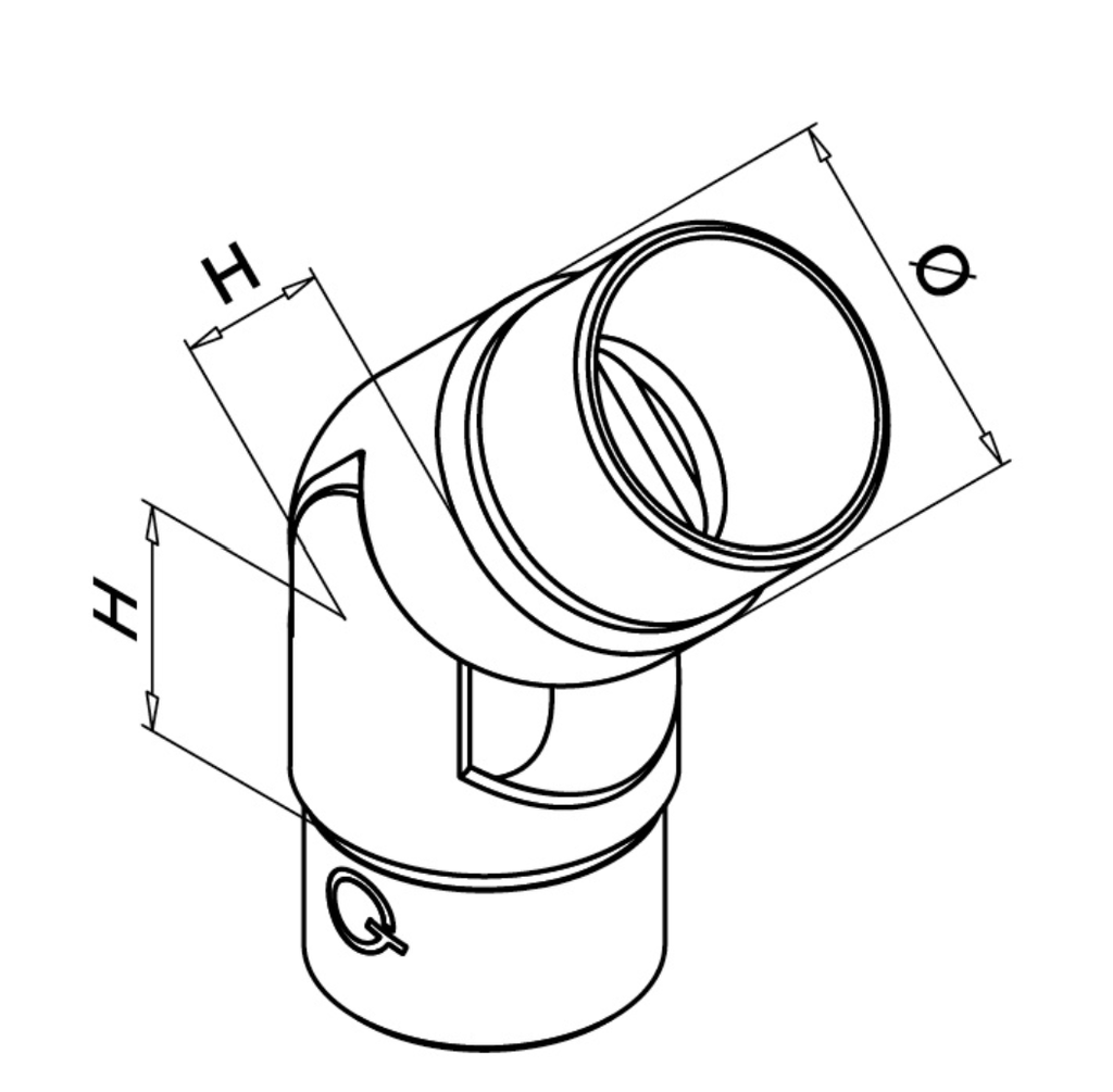 Raccord, orientable, (0°-70°); 130312-242-12; tube Ø42,4 mm x 2 mm, inox brossé 304 (13031224212)
