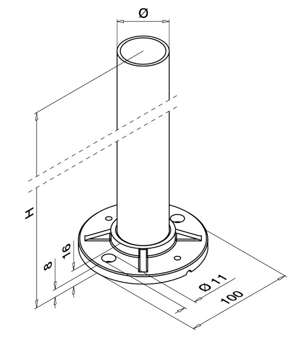 Poteau, MOD 0921, Ø42,4 mm x 2 mm; 140921-242-12; H=989 mm, inox brossé 316 (14092124212)