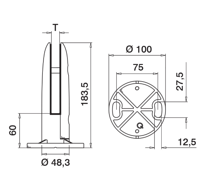 Easy Glass, pince à verre de sol, MOD 6100; 146100-12; sans cales, inox brossé 316 (14610000012)