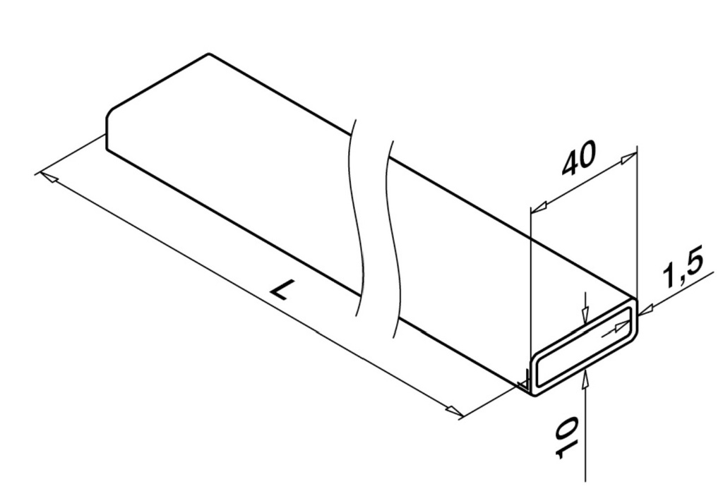 Tube rectangulaire, 40x10x1,5 mm; 144900-041-25-12, L=2500 mm, inox brossé 316 (14492504112) 