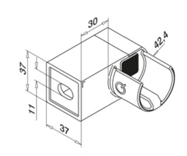 Embase murale, 90°, pour tube à fond de gorge; 146507-042-01; MOD 6507, Ø42,4 mm, inox brossé 316 (14650704212)