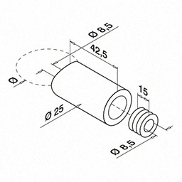 Entretoise, pour tube Ø 42,4 mm; 130625-042-12; inox brossé 304 (13062504212)
