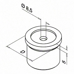 Adaptateur pour tube, tube Ø42,4 mm x 2 mm; 130725-000; main-courante plat, H=5 mm, inox brossé 304 (13072720012) - SELL OUT