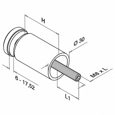 Adaptateur à verre, Ø30 mm, plat, plaque 50mm; 130746-050-12; filetage M8, verre 6 - 17,52 mm, inox brossé 304 (13074650012) - SELL OUT