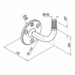 Support de main-courante pour mur, filetage M10; 130118; main-courante plat, inox brossé 304 (13011800012) - SELL OUT