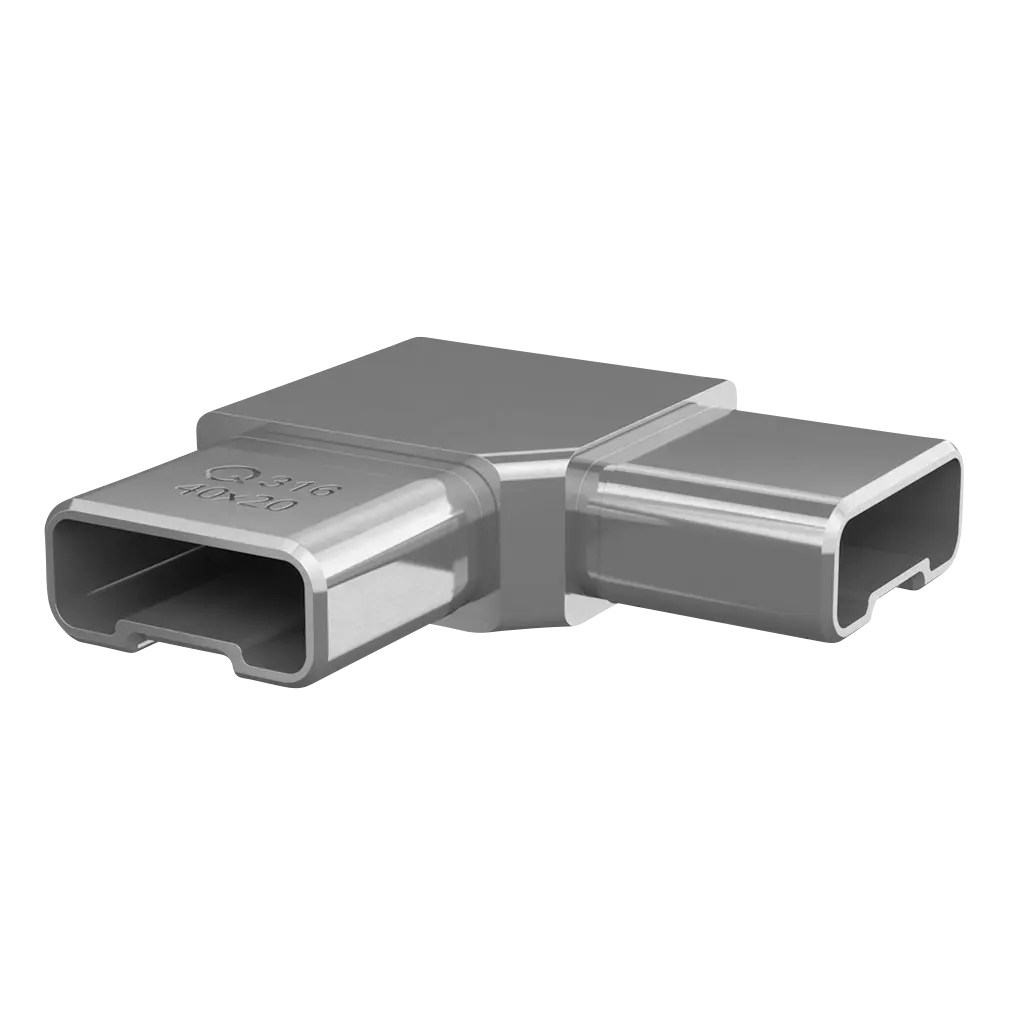 Raccord, 90°, main-courante 40x20 mm; 134301-020-12; , acier inoxydable 304, brossé - NEW