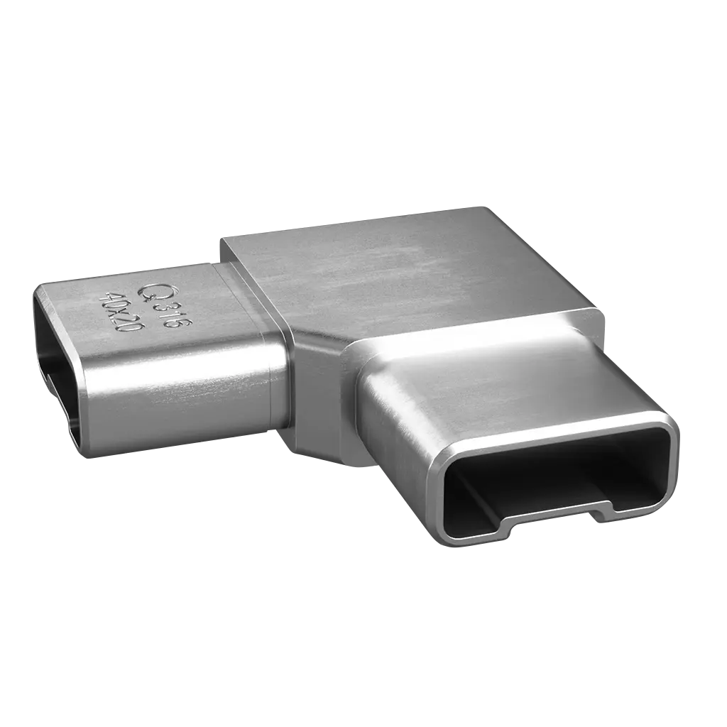 Raccord, 90°, main-courante 40x20 mm; 144301-020-12; , acier inoxydable 316, brossé - NEW