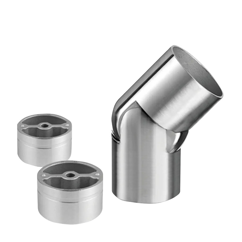 Raccord, orientable (0°-70°), incl. 2 adaptateurs, main-courante bois Ø42 mm, inox brossé 304