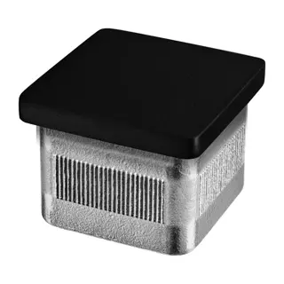 [135728-040-82] Embout, plat, Easy Hit, Square Line; 135728-040-82; , main-courante 40 x 40 mm, acier inoxydable 304, noir satiné (RAL 9005), surface texturée, une seule couche - Q-TUBE