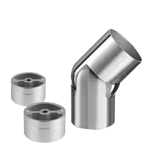[170313-042] Raccord, orientable (0°-70°), incl. 2 adaptateurs, main-courante bois Ø42 mm, inox brossé 304